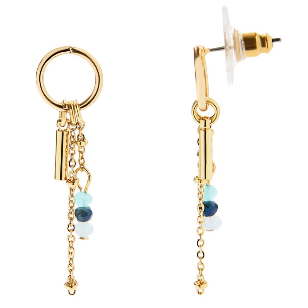 LC Lauren Conrad Circle Post Drop Earrings Turquoise Blue & Gold Tone NWT!